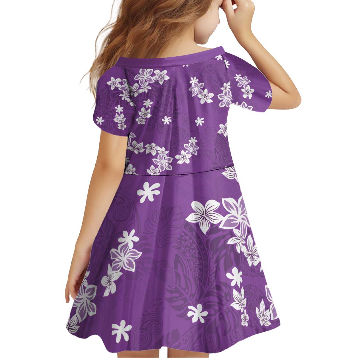 Hawaii Monstera Deliciosa Kid Short Sleeve Dress Purple Plumeria Polynesian Pattern LT05 - Polynesian Pride