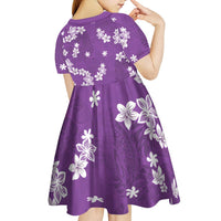 Hawaii Monstera Deliciosa Kid Short Sleeve Dress Purple Plumeria Polynesian Pattern LT05 - Polynesian Pride