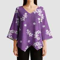 Hawaii Monstera Deliciosa Kimono Sleeve Blouse Purple Plumeria Polynesian Pattern - Polynesian Pride