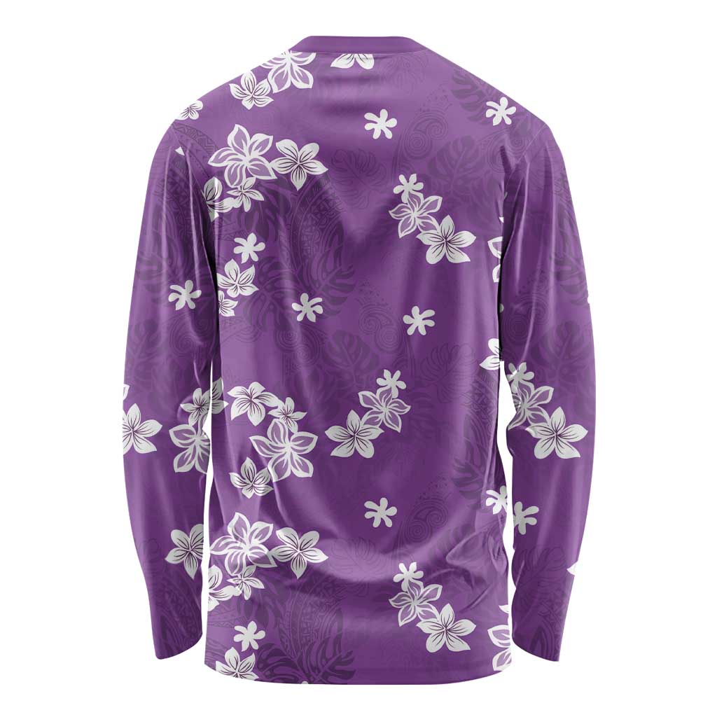 Hawaii Monstera Deliciosa Long Sleeve Shirt Purple Plumeria Polynesian Pattern LT05 - Polynesian Pride