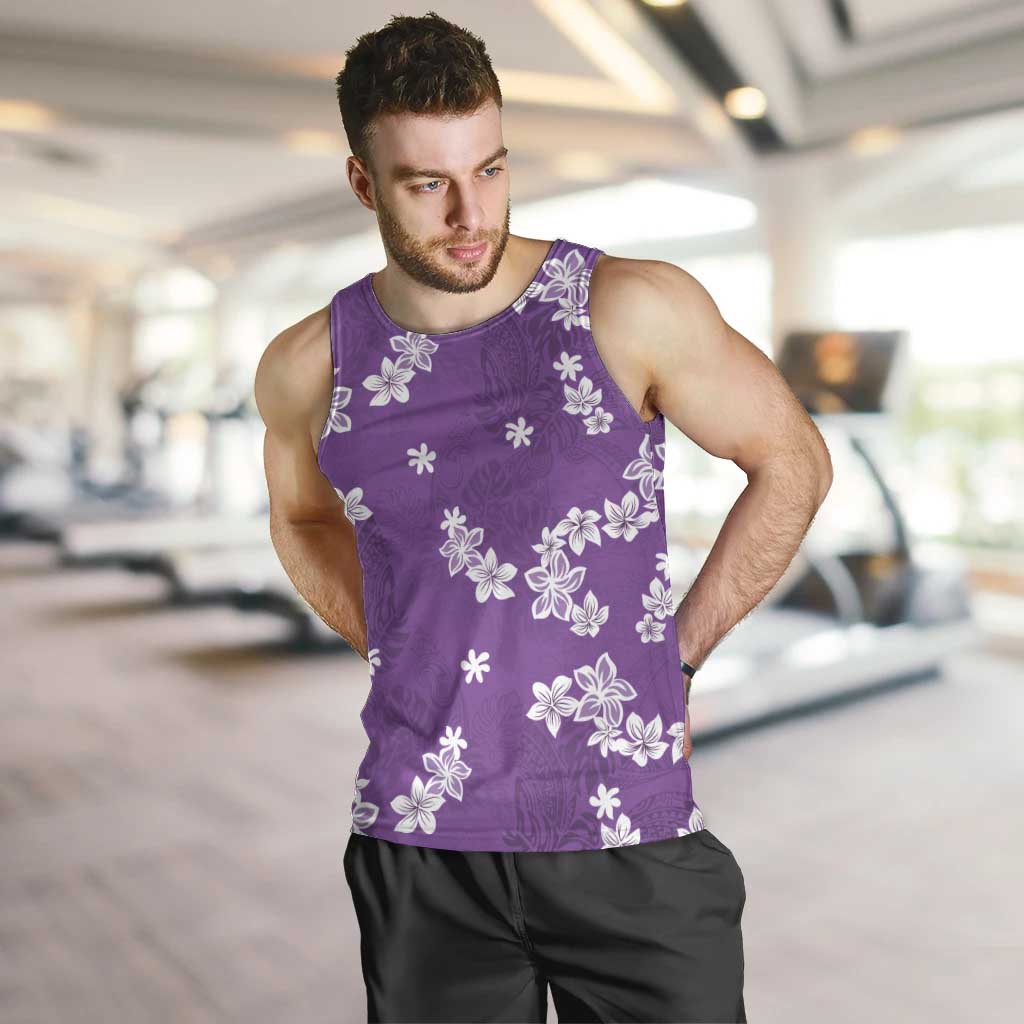 Hawaii Monstera Deliciosa Men Tank Top Purple Plumeria Polynesian Pattern - Polynesian Pride