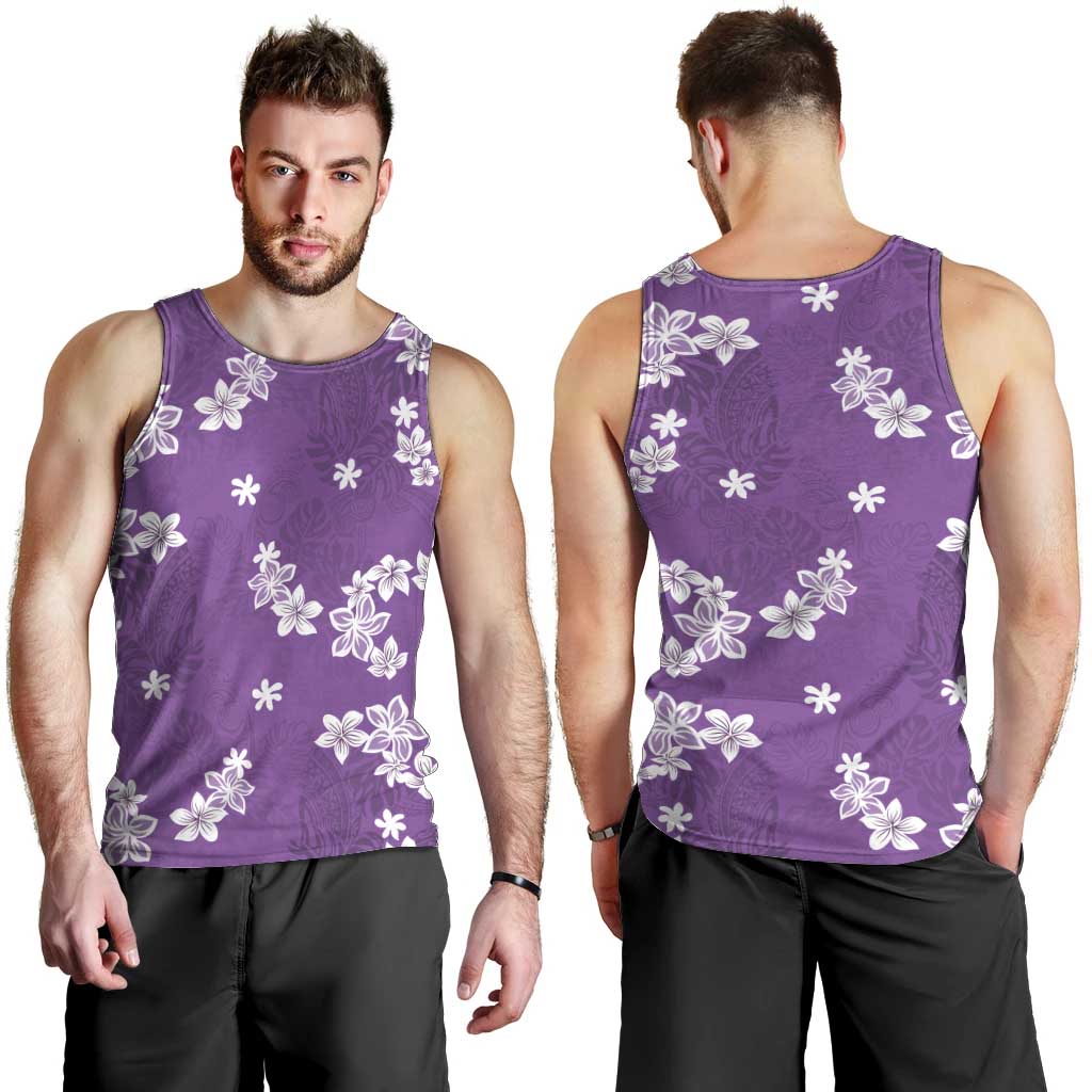 Hawaii Monstera Deliciosa Men Tank Top Purple Plumeria Polynesian Pattern - Polynesian Pride