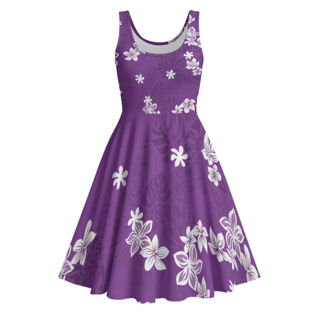 Hawaii Monstera Deliciosa Midi Dress Purple Plumeria Polynesian Pattern - Polynesian Pride