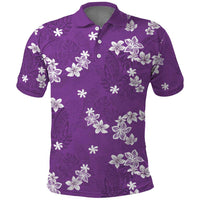 Hawaii Monstera Deliciosa Polo Shirt Purple Plumeria Polynesian Pattern - Polynesian Pride