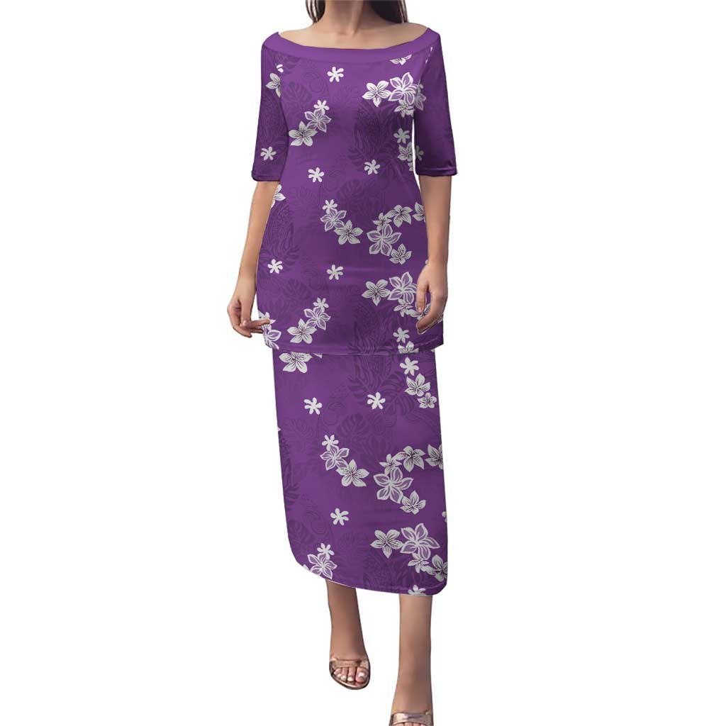 Hawaii Monstera Deliciosa Puletasi Purple Plumeria Polynesian Pattern - Polynesian Pride