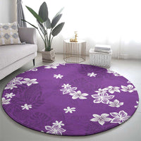 Hawaii Monstera Deliciosa Round Carpet Purple Plumeria Polynesian Pattern - Polynesian Pride