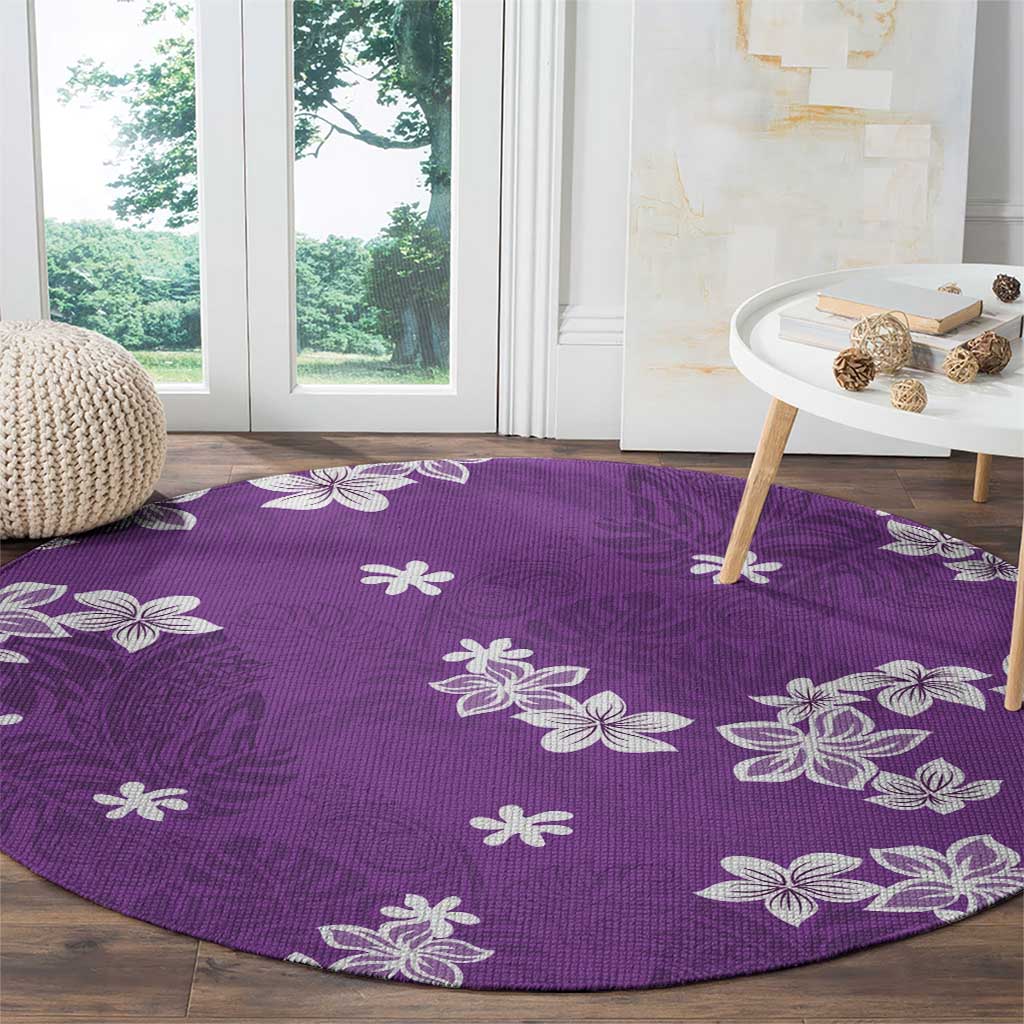 Hawaii Monstera Deliciosa Round Carpet Purple Plumeria Polynesian Pattern - Polynesian Pride