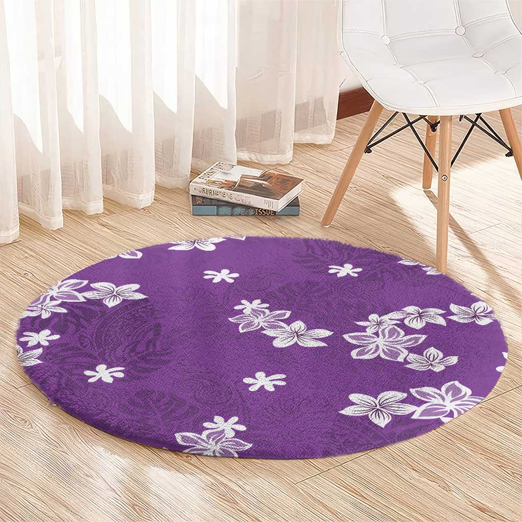 Hawaii Monstera Deliciosa Round Carpet Purple Plumeria Polynesian Pattern - Polynesian Pride