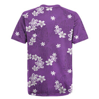 Hawaii Monstera Deliciosa Rugby Jersey Purple Plumeria Polynesian Pattern - Polynesian Pride