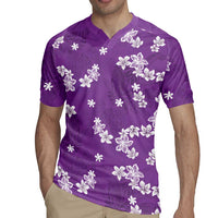 Hawaii Monstera Deliciosa Rugby Jersey Purple Plumeria Polynesian Pattern - Polynesian Pride