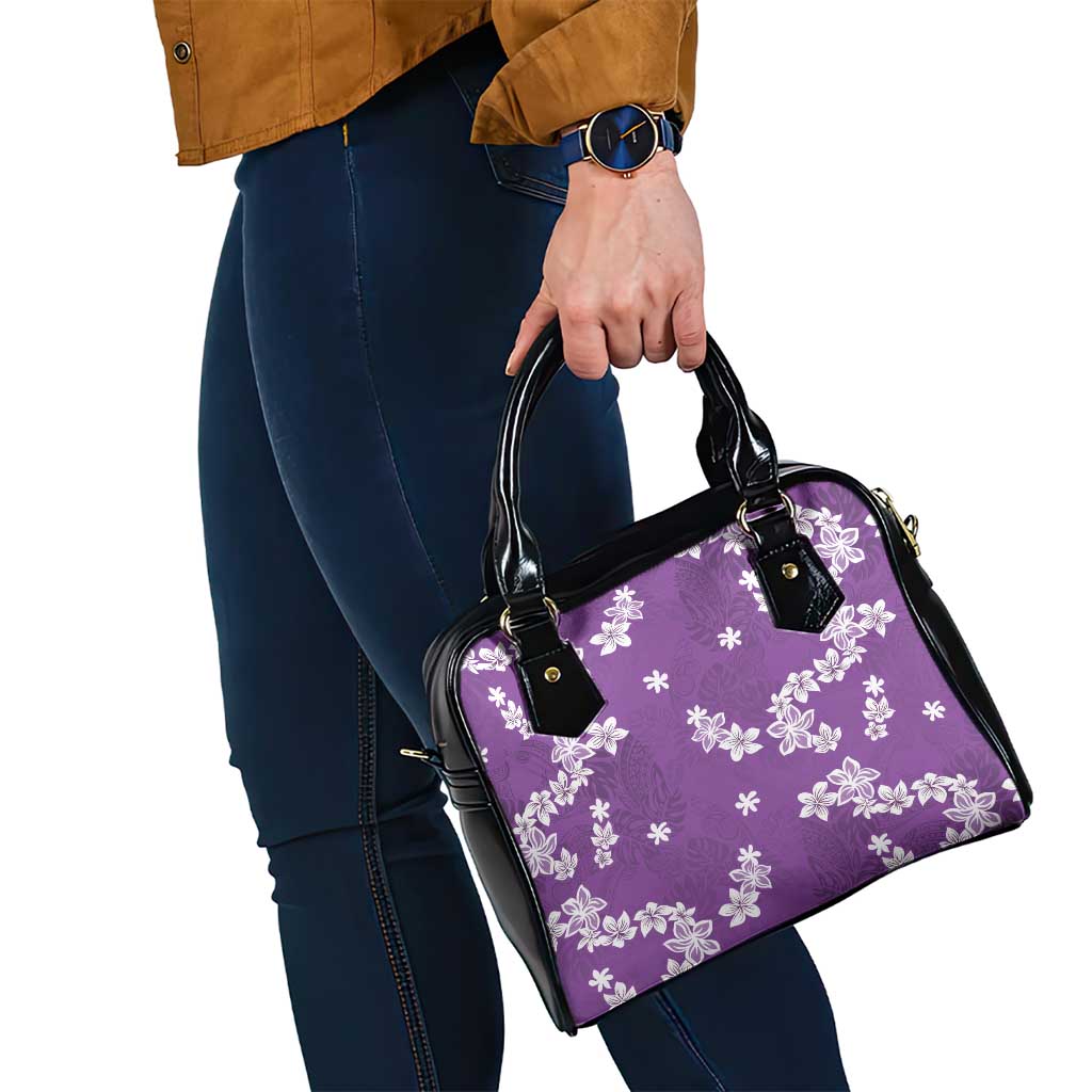 Hawaii Monstera Deliciosa Shoulder Handbag Purple Plumeria Polynesian Pattern - Polynesian Pride