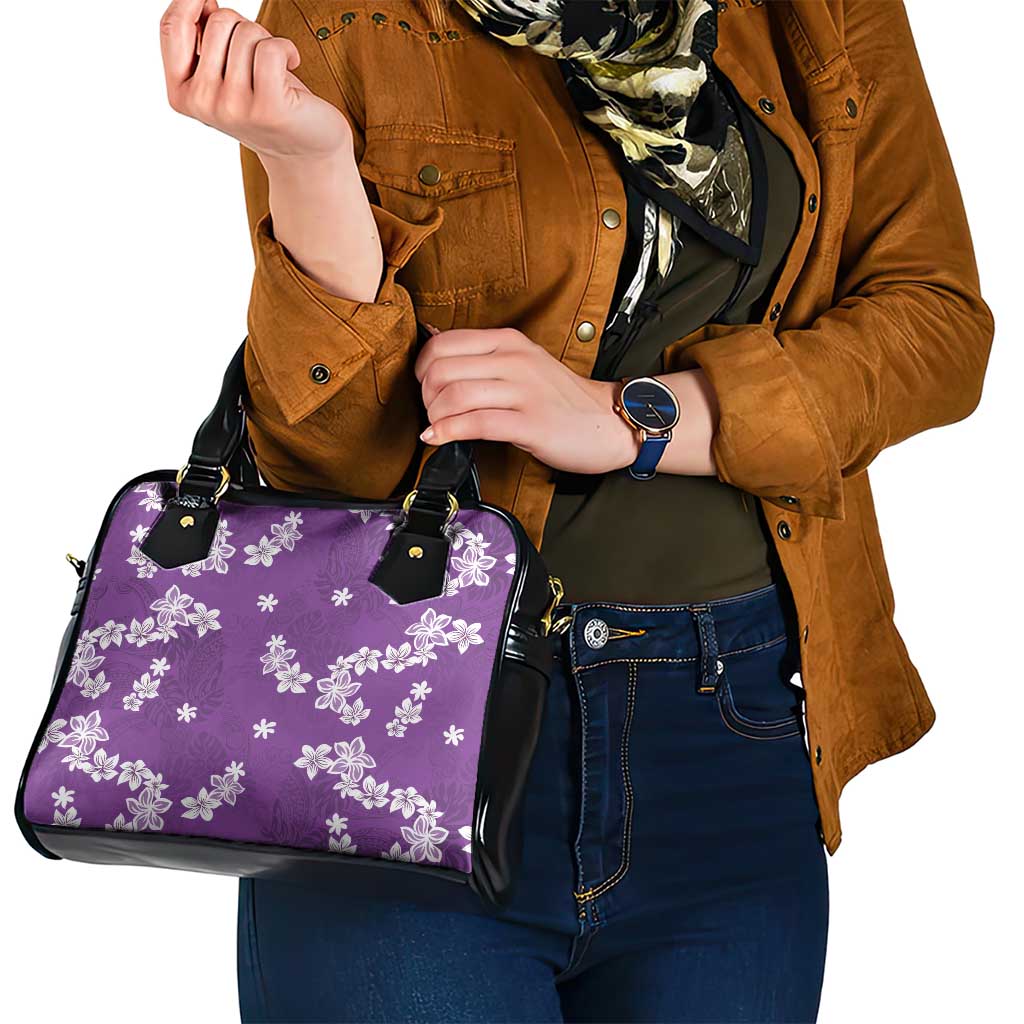 Hawaii Monstera Deliciosa Shoulder Handbag Purple Plumeria Polynesian Pattern - Polynesian Pride