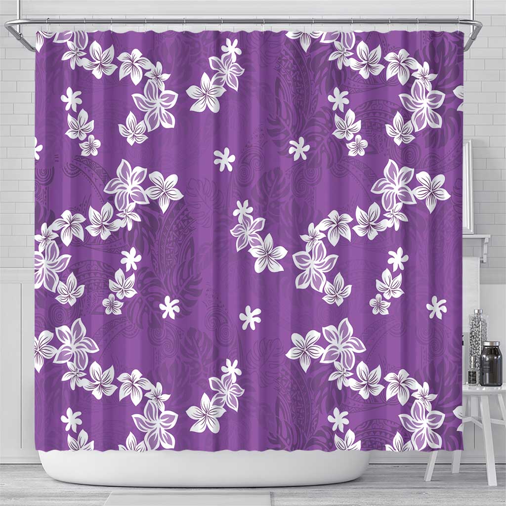 Hawaii Monstera Deliciosa Shower Curtain Purple Plumeria Polynesian Pattern - Polynesian Pride