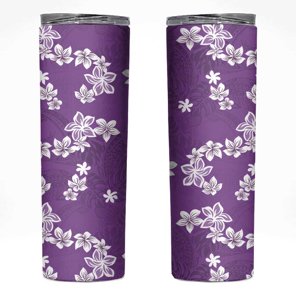 Hawaii Monstera Deliciosa Skinny Tumbler Purple Plumeria Polynesian Pattern - Polynesian Pride