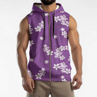 Hawaii Monstera Deliciosa Sleeveless Zip Hoodie Purple Plumeria Polynesian Pattern - Polynesian Pride