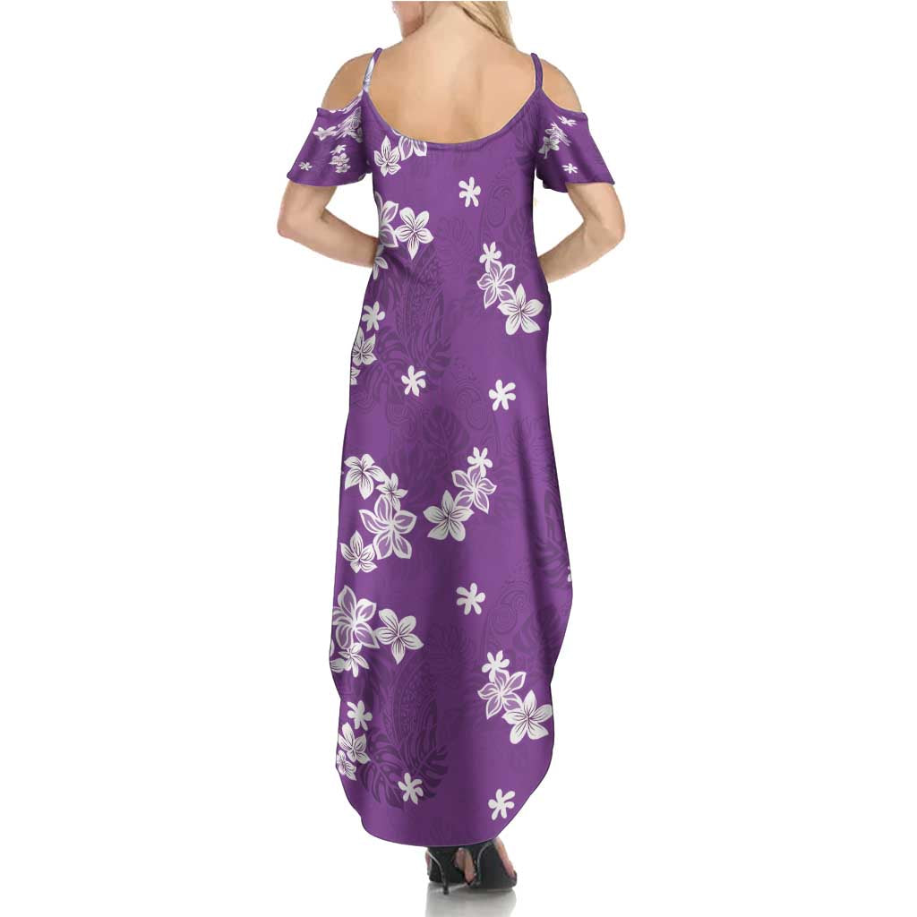 Hawaii Monstera Deliciosa Summer Maxi Dress Purple Plumeria Polynesian Pattern - Polynesian Pride