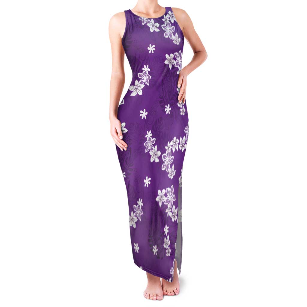 Hawaii Monstera Deliciosa Tank Maxi Dress Purple Plumeria Polynesian Pattern - Polynesian Pride
