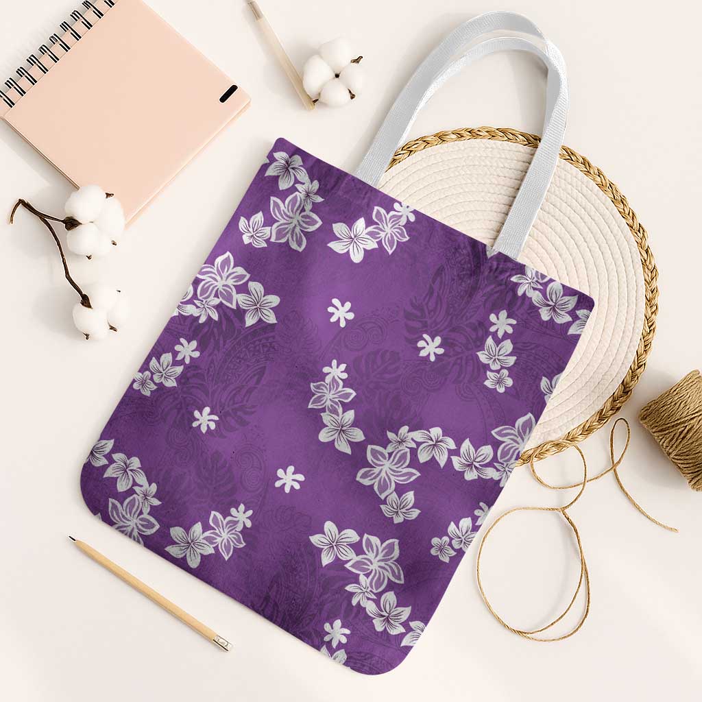 Hawaii Monstera Deliciosa Tote Bag Purple Plumeria Polynesian Pattern - Polynesian Pride
