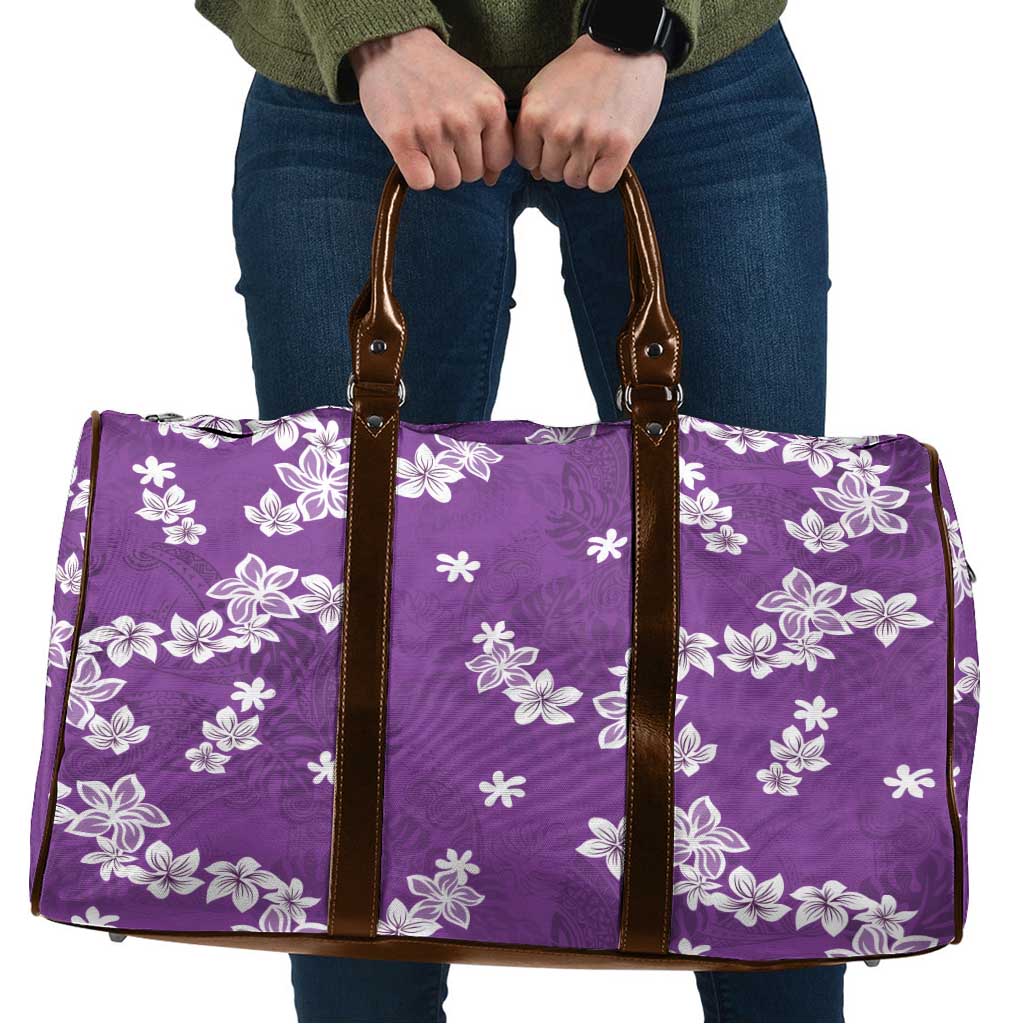 Hawaii Monstera Deliciosa Travel Bag Purple Plumeria Polynesian Pattern - Polynesian Pride