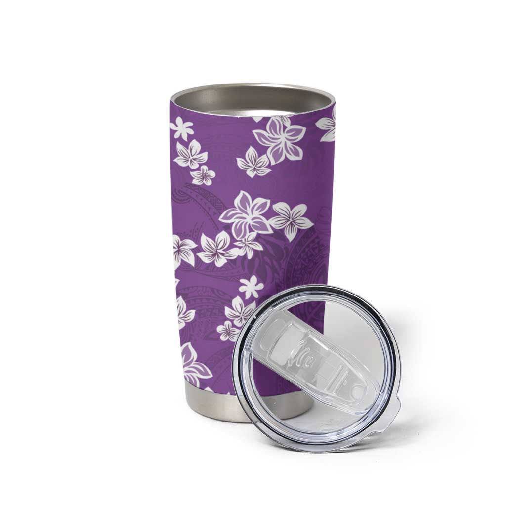 Hawaii Monstera Deliciosa Tumbler Cup Purple Plumeria Polynesian Pattern - Polynesian Pride