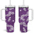 Hawaii Monstera Deliciosa Tumbler With Handle Purple Plumeria Polynesian Pattern - Polynesian Pride
