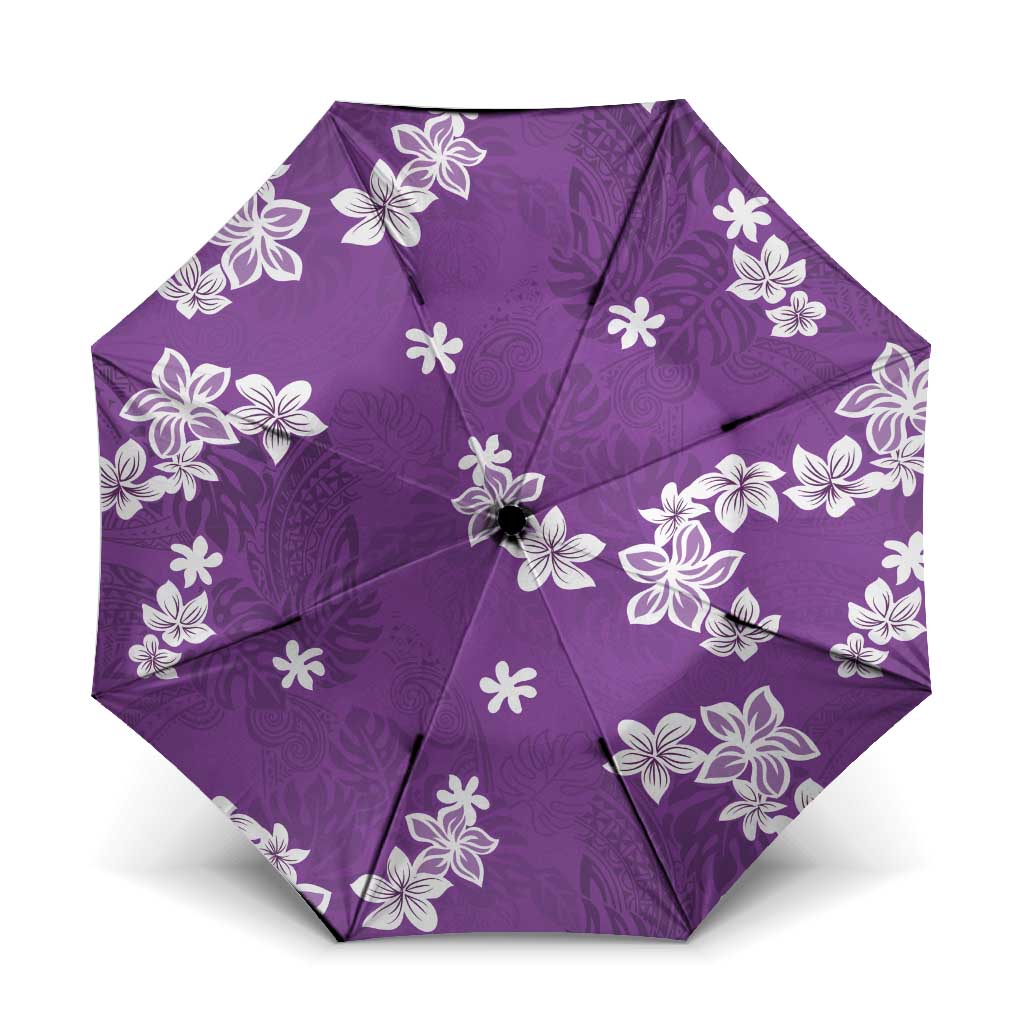 Hawaii Monstera Deliciosa Umbrella Purple Plumeria Polynesian Pattern - Polynesian Pride