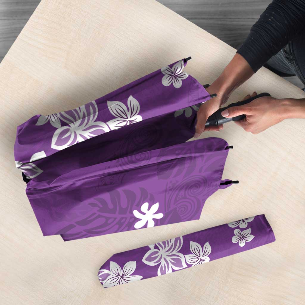 Hawaii Monstera Deliciosa Umbrella Purple Plumeria Polynesian Pattern - Polynesian Pride