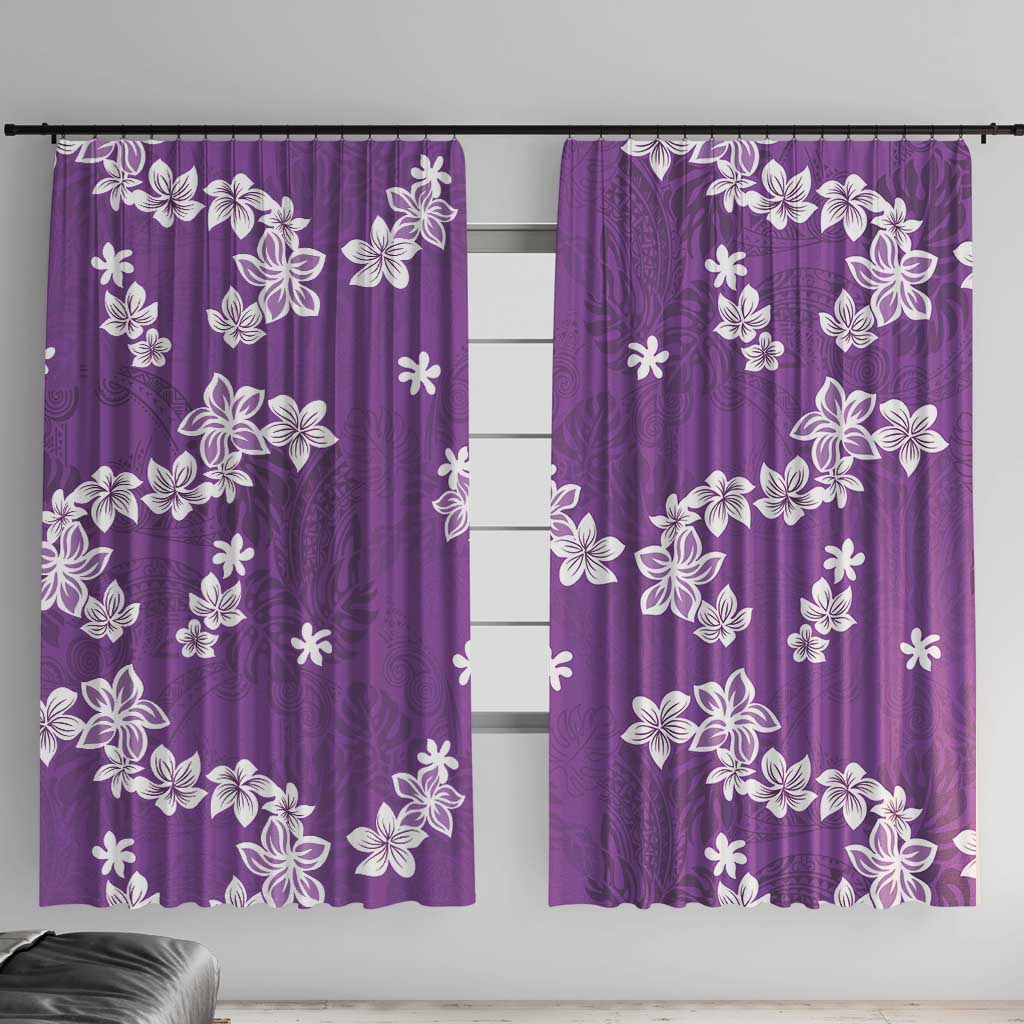 Hawaii Monstera Deliciosa Window Curtain Purple Plumeria Polynesian Pattern - Polynesian Pride