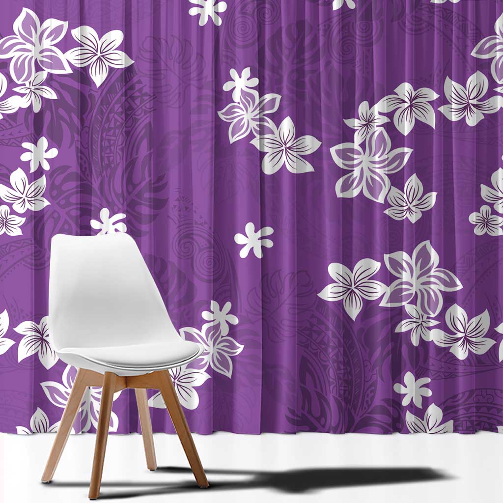 Hawaii Monstera Deliciosa Window Curtain Purple Plumeria Polynesian Pattern - Polynesian Pride