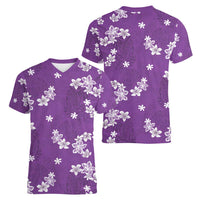 Hawaii Monstera Deliciosa Women V-Neck T-Shirt Purple Plumeria Polynesian Pattern - Polynesian Pride