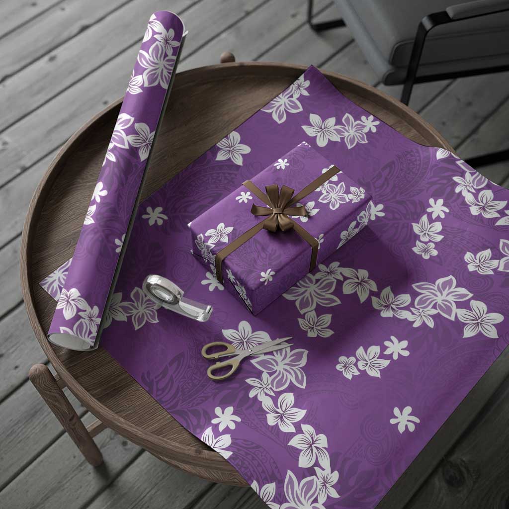 Hawaii Monstera Deliciosa Wrapping Paper Purple Plumeria Polynesian Pattern - Polynesian Pride