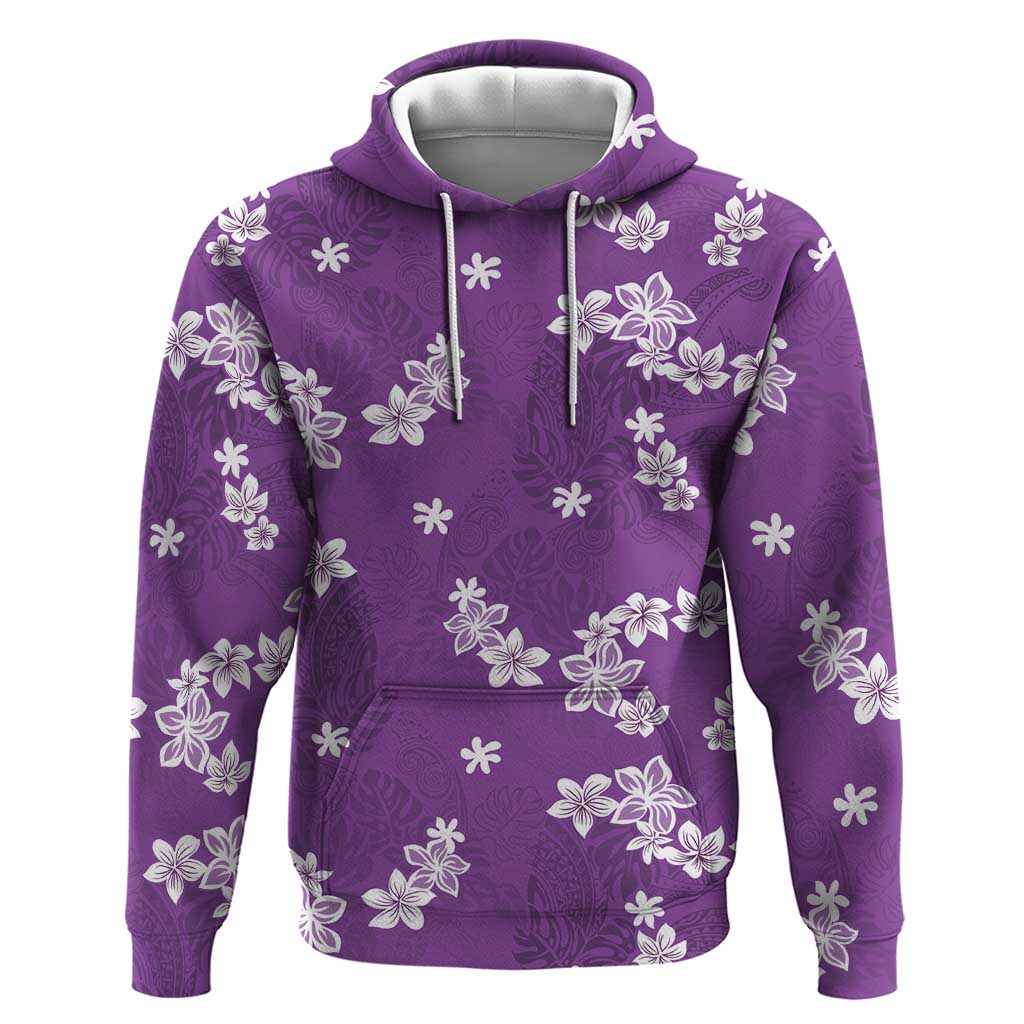 Hawaii Monstera Deliciosa Zip Hoodie Purple Plumeria Polynesian Pattern - Polynesian Pride