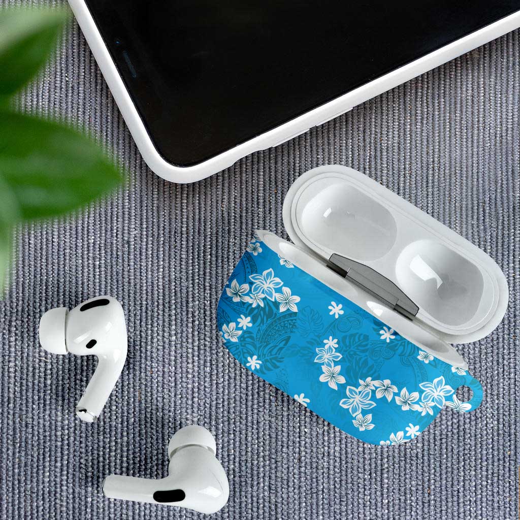 Hawaii Monstera Deliciosa AirPods Case Blue Plumeria Polynesian Pattern - Polynesian Pride