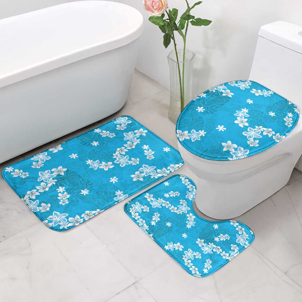 Hawaii Monstera Deliciosa Bathroom Set Blue Plumeria Polynesian Pattern - Polynesian Pride