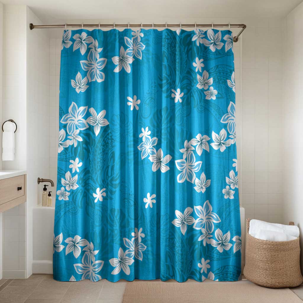Hawaii Monstera Deliciosa Bathroom Set Blue Plumeria Polynesian Pattern - Polynesian Pride