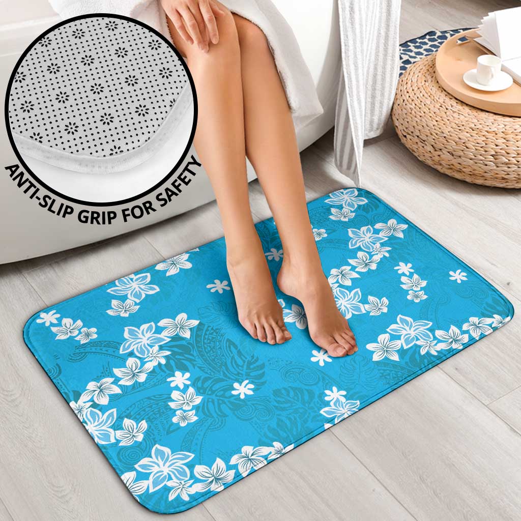 Hawaii Monstera Deliciosa Bathroom Set Blue Plumeria Polynesian Pattern - Polynesian Pride