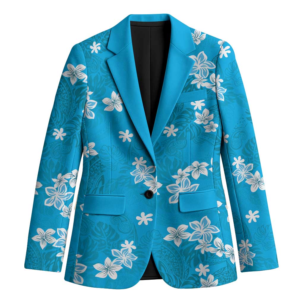 Hawaii Monstera Deliciosa Blazer Blue Plumeria Polynesian Pattern - Polynesian Pride