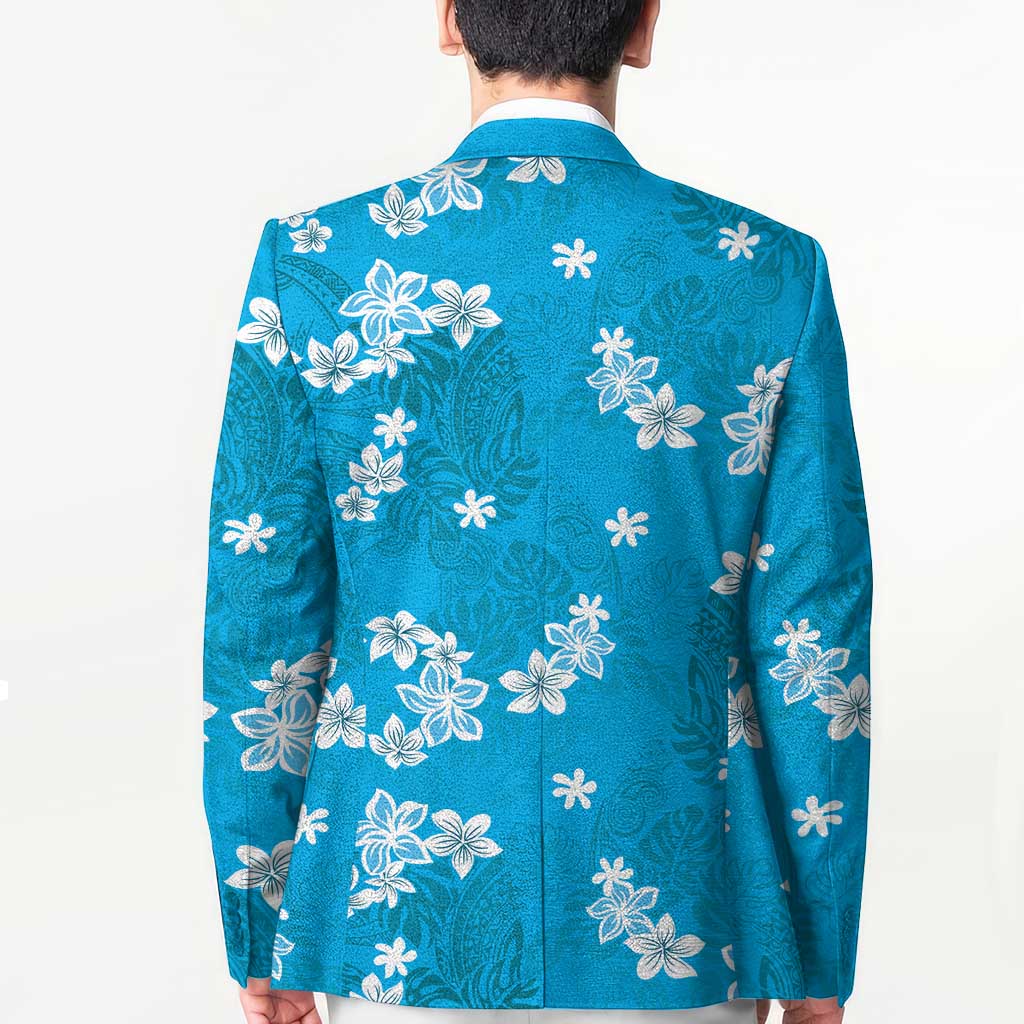 Hawaii Monstera Deliciosa Blazer Blue Plumeria Polynesian Pattern - Polynesian Pride
