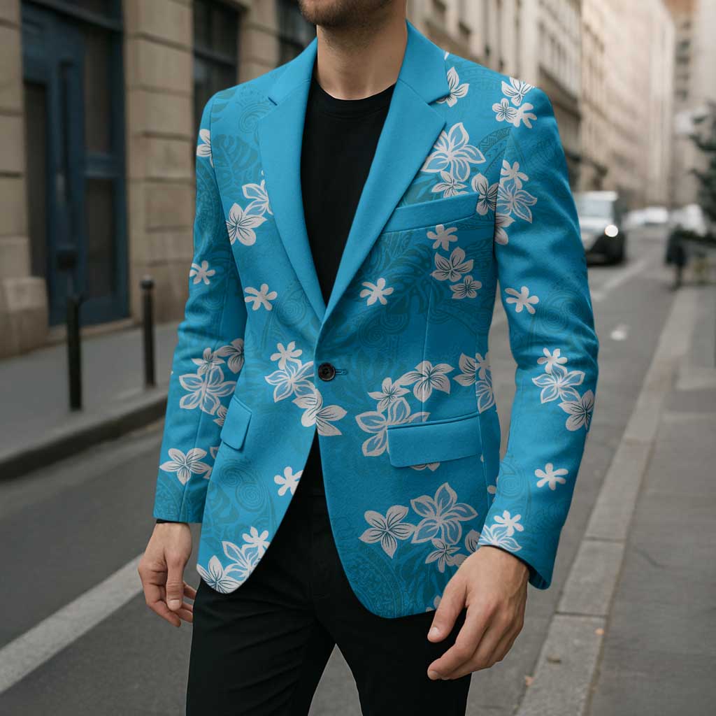 Hawaii Monstera Deliciosa Blazer Blue Plumeria Polynesian Pattern - Polynesian Pride