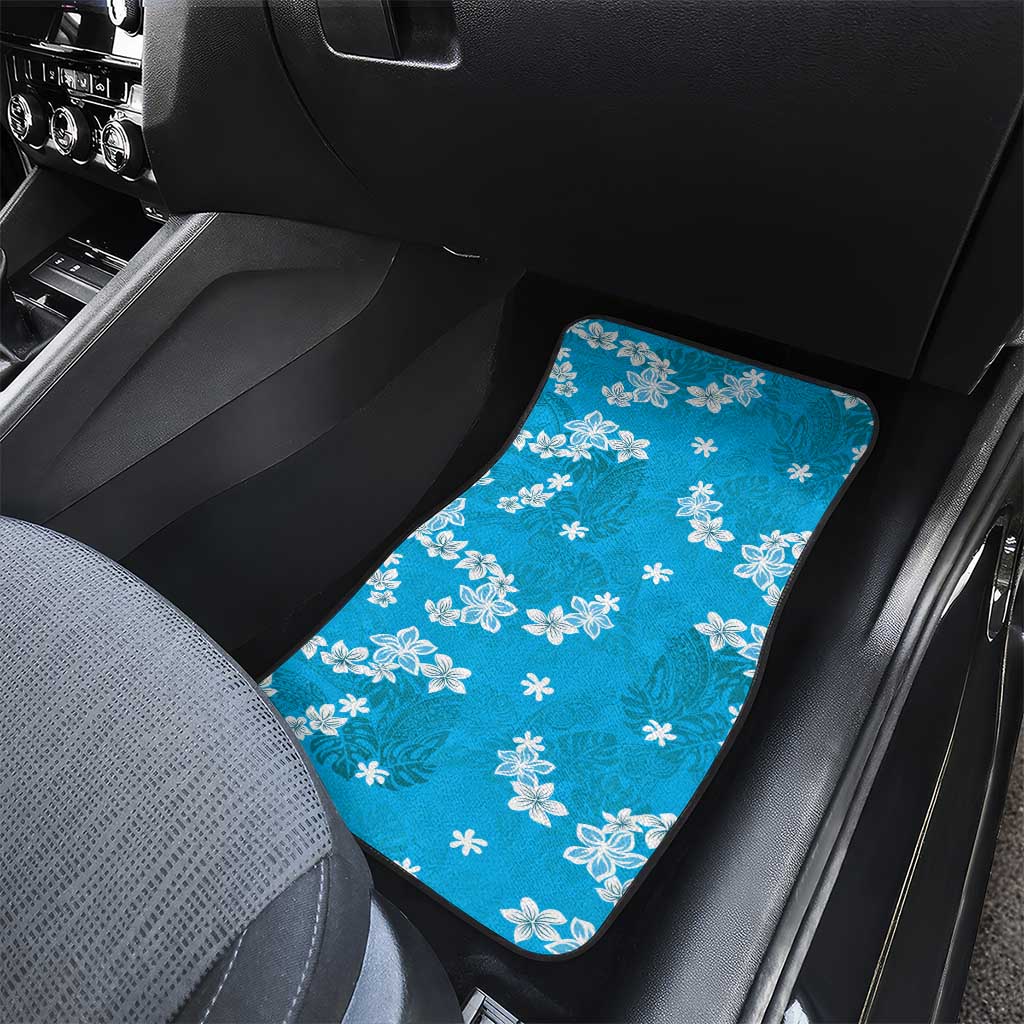 Hawaii Monstera Deliciosa Car Mats Blue Plumeria Polynesian Pattern - Polynesian Pride
