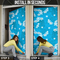 Hawaii Monstera Deliciosa Door Cover Blue Plumeria Polynesian Pattern - Polynesian Pride