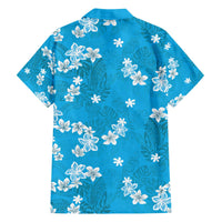 Hawaii Monstera Deliciosa Family Matching Off The Shoulder Long Sleeve Dress and Hawaiian Shirt Blue Plumeria Polynesian Pattern - Polynesian Pride
