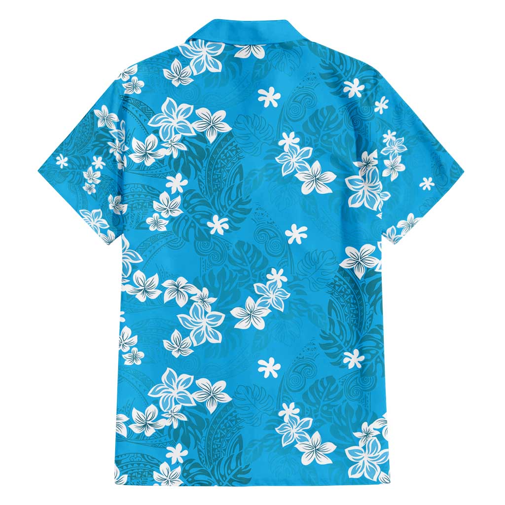 Hawaii Monstera Deliciosa Family Matching Puletasi and Hawaiian Shirt Blue Plumeria Polynesian Pattern - Polynesian Pride