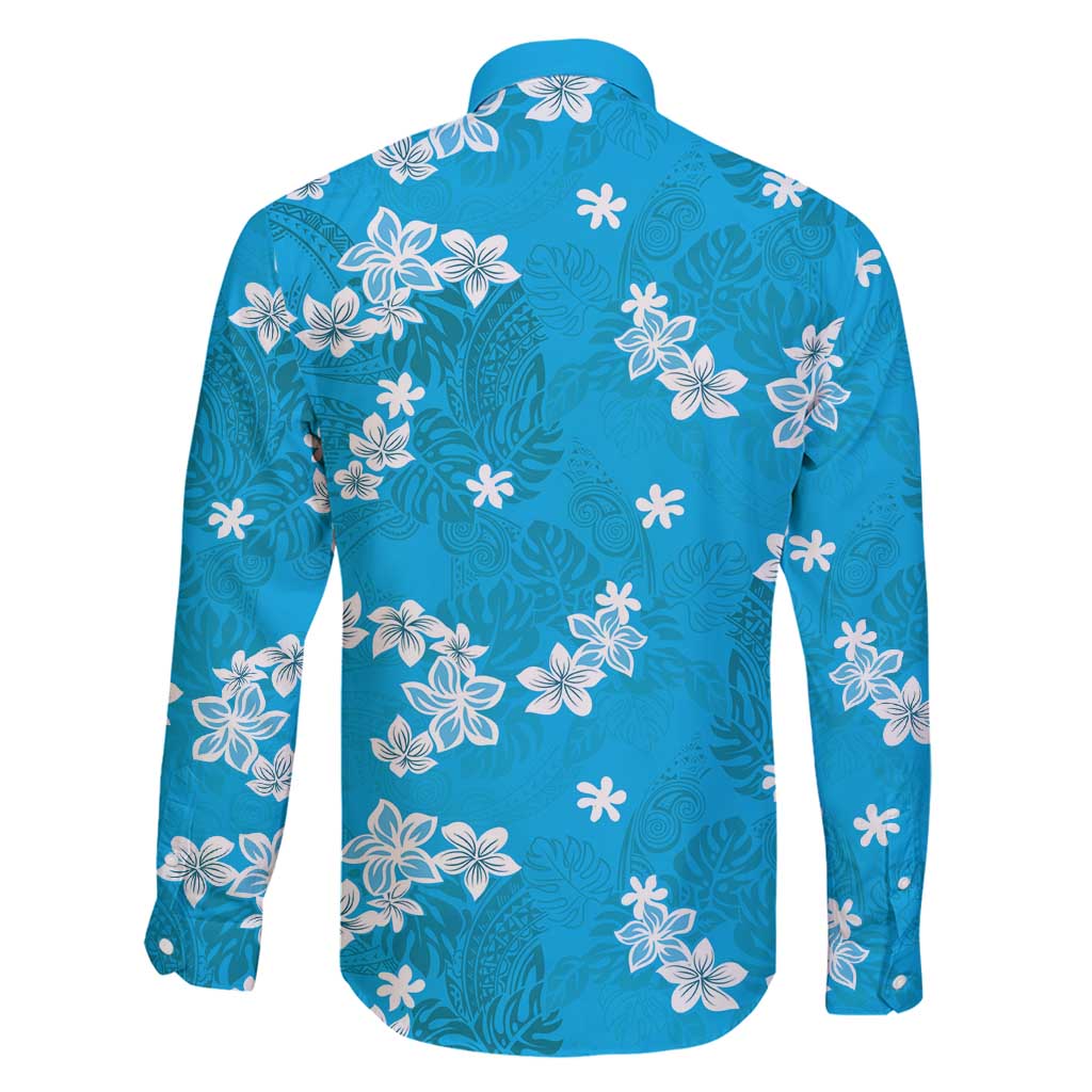 Hawaii Monstera Deliciosa Family Matching Puletasi and Hawaiian Shirt Blue Plumeria Polynesian Pattern - Polynesian Pride