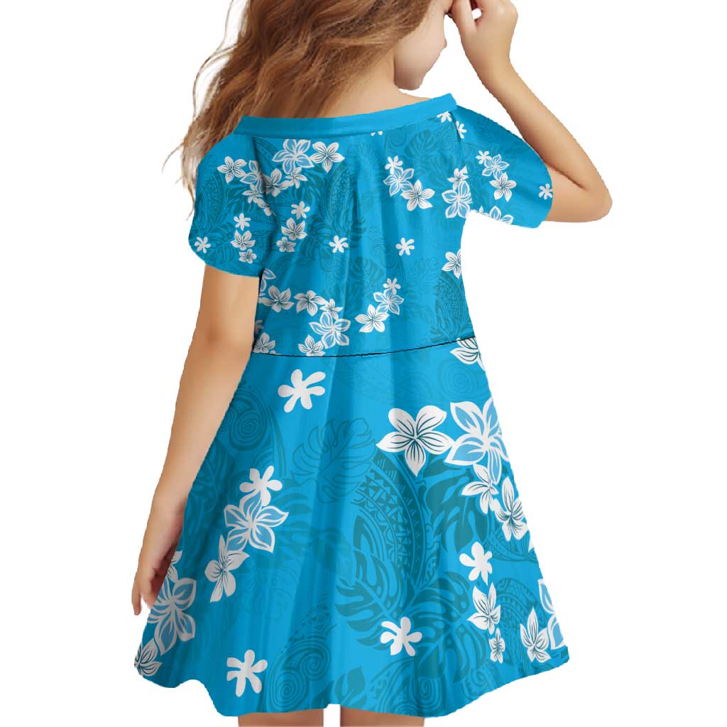 Hawaii Monstera Deliciosa Family Matching Short Sleeve Bodycon Dress and Hawaiian Shirt Blue Plumeria Polynesian Pattern - Polynesian Pride