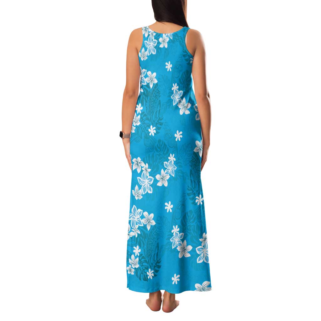 Hawaii Monstera Deliciosa Family Matching Tank Maxi Dress and Hawaiian Shirt Blue Plumeria Polynesian Pattern - Polynesian Pride