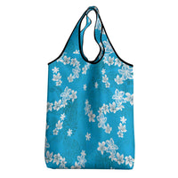 Hawaii Monstera Deliciosa Grocery Bag Blue Plumeria Polynesian Pattern - Polynesian Pride