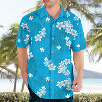 Hawaii Monstera Deliciosa Hawaiian Shirt Blue Plumeria Polynesian Pattern - Polynesian Pride