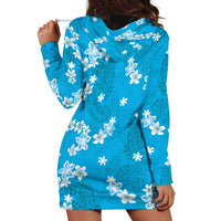 Hawaii Monstera Deliciosa Hoodie Dress Blue Plumeria Polynesian Pattern - Polynesian Pride