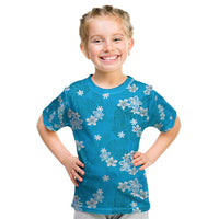Hawaii Monstera Deliciosa Kid T Shirt Blue Plumeria Polynesian Pattern - Polynesian Pride